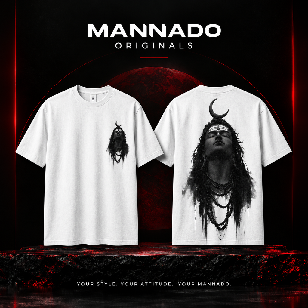 Mannado Originals Adiyogi Mahadev Graphic Printed White T-Shirt for Men