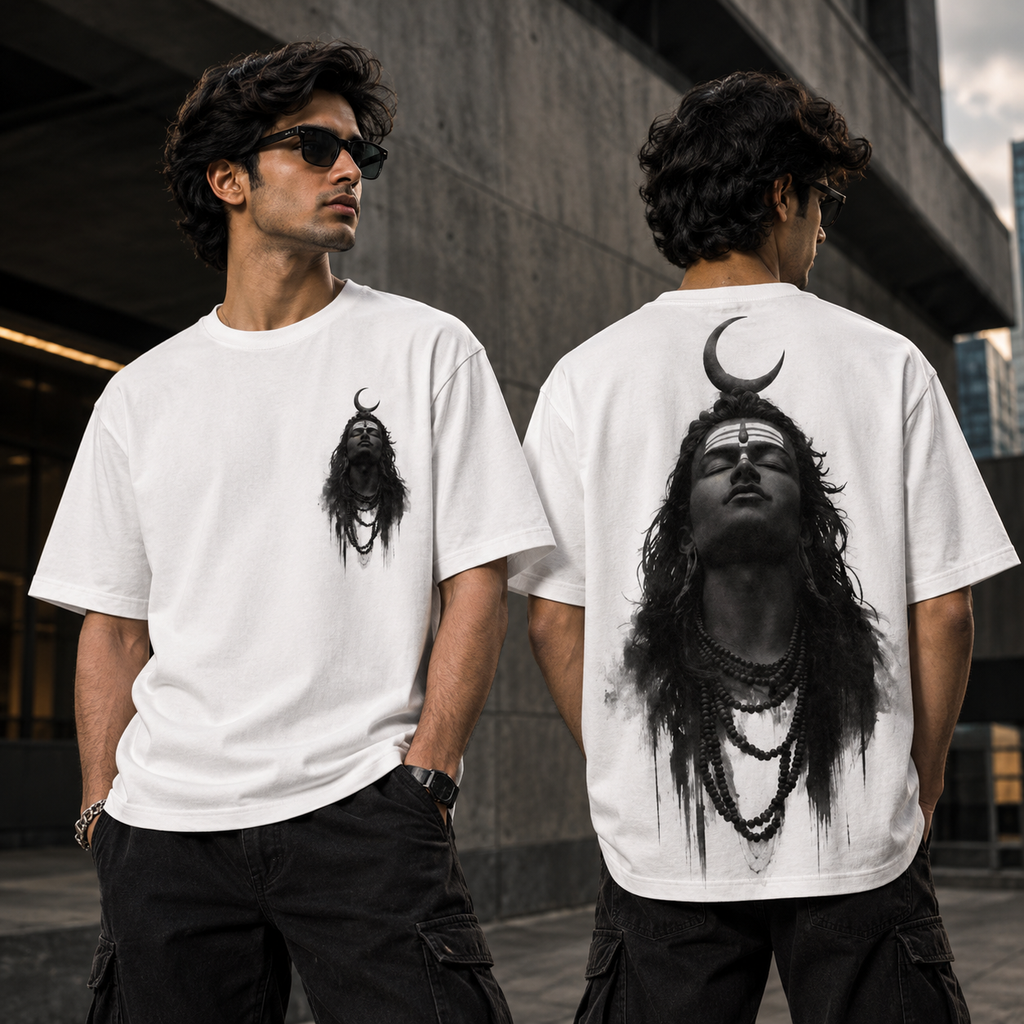 Mannado Originals Adiyogi Mahadev Graphic Printed White T-Shirt for Men