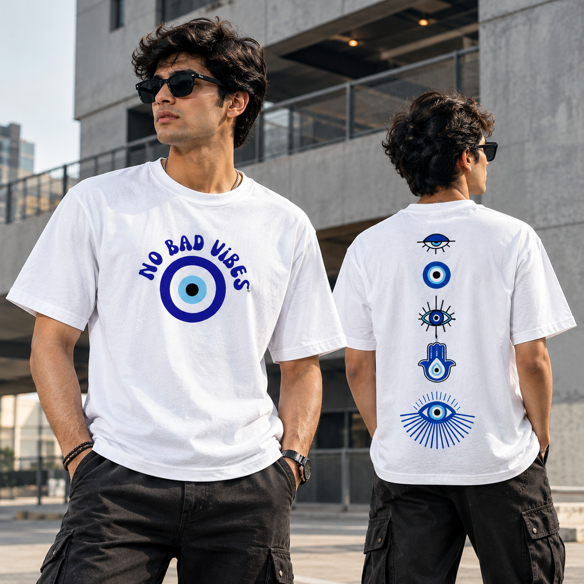 Mannado Originals No Bad Vibes Regular Fit Half Sleeve T-Shirt for Men | 100% Cotton Graphic Printed T-Shirt