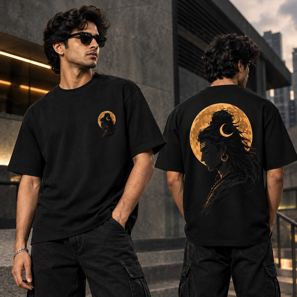 Mannado Originals Mahadev Eclipse Golden Graphic Printed Black T-Shirt for Men