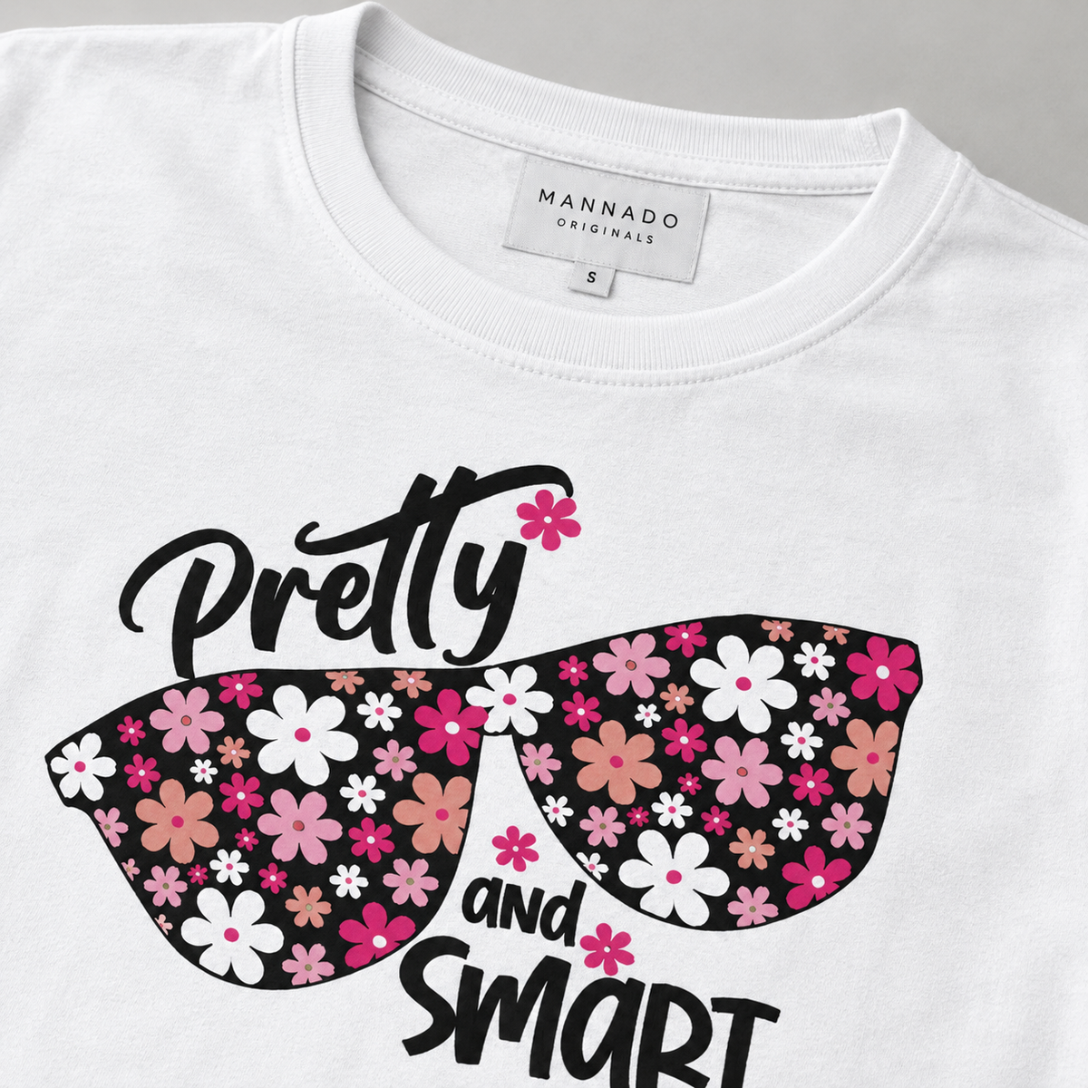 Mannado Originals Pretty and Smart Floral Sunglasses Graphic White T-Shirt for Women