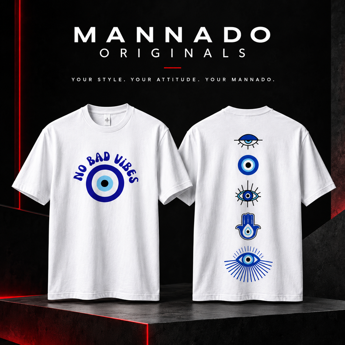 Mannado Originals No Bad Vibes Regular Fit Half Sleeve T-Shirt for Men | 100% Cotton Graphic Printed T-Shirt