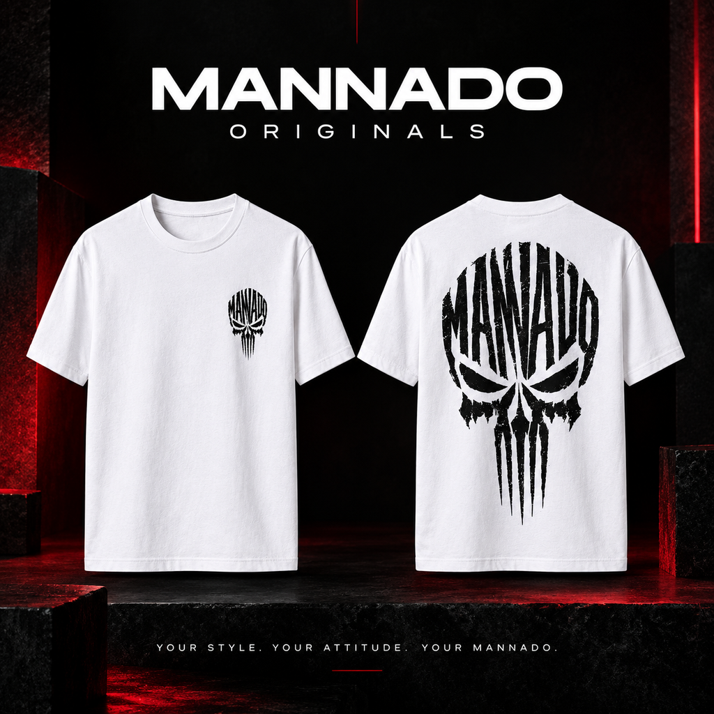 Mannado Originals Skull Signature Graphic Printed White T-Shirt for Men