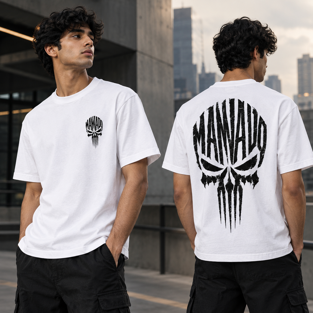 Mannado Originals Skull Signature Graphic Printed White T-Shirt for Men
