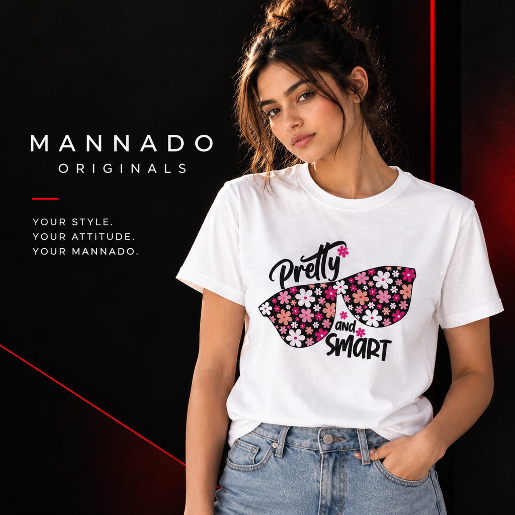 Mannado Originals Pretty and Smart Floral Sunglasses Graphic White T-Shirt for Women