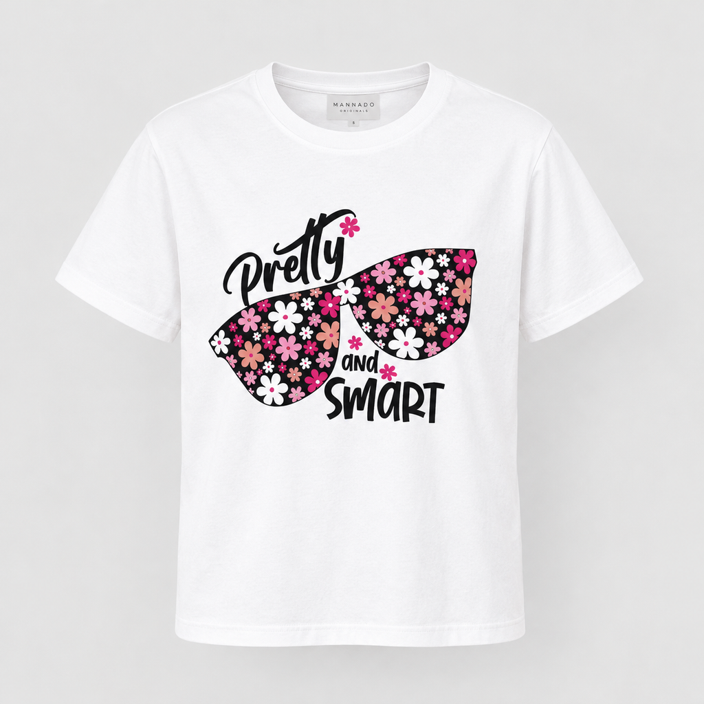 Mannado Originals Pretty and Smart Floral Sunglasses Graphic White T-Shirt for Women