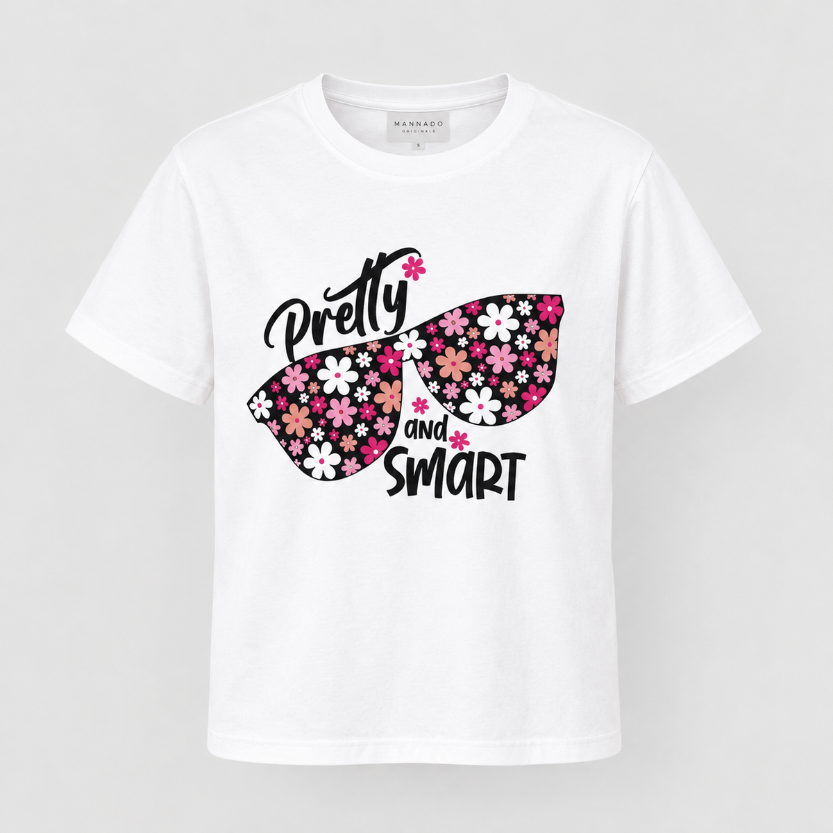 Mannado Originals Pretty and Smart Floral Sunglasses Graphic White T-Shirt for Women