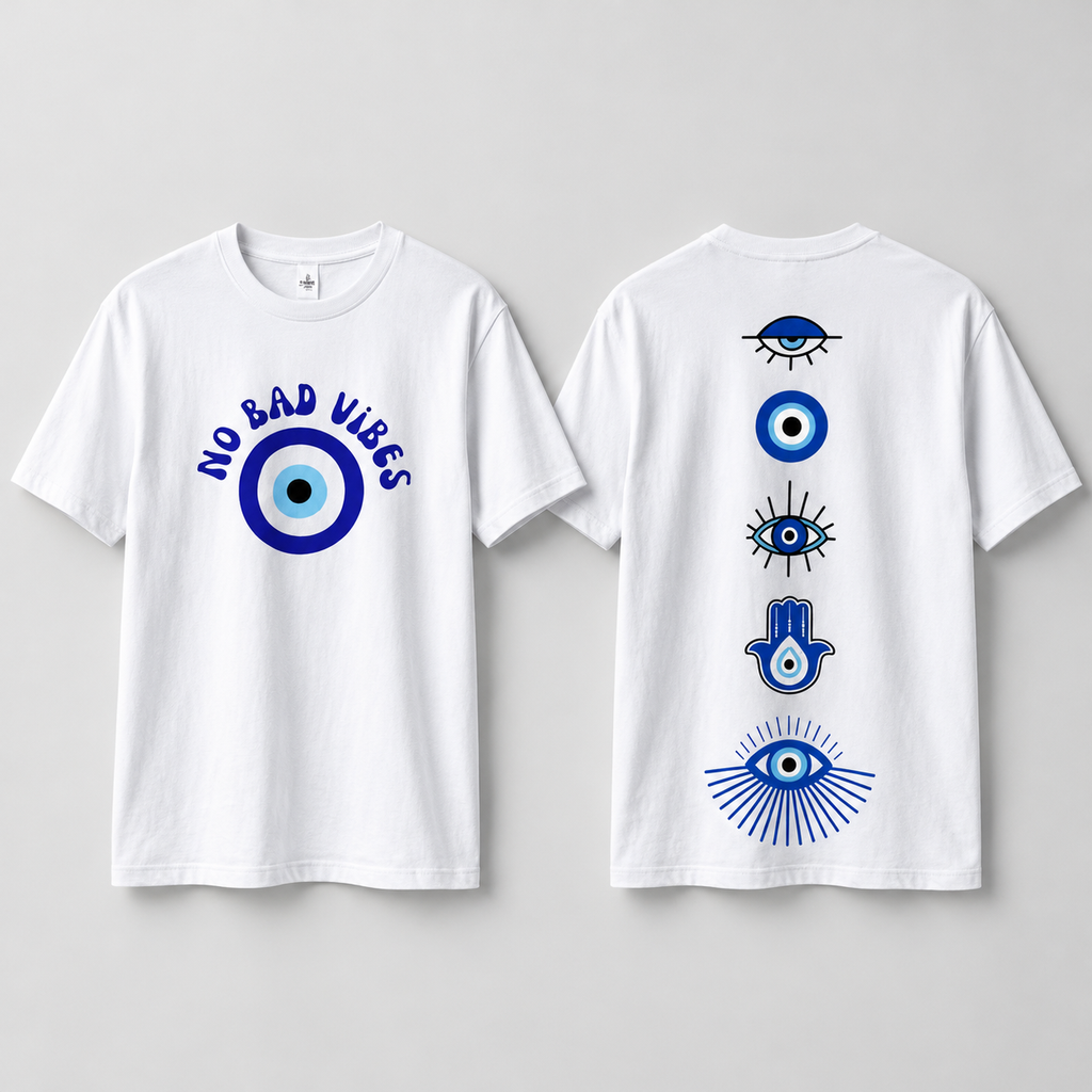 Mannado Originals No Bad Vibes Regular Fit Half Sleeve T-Shirt for Men | 100% Cotton Graphic Printed T-Shirt