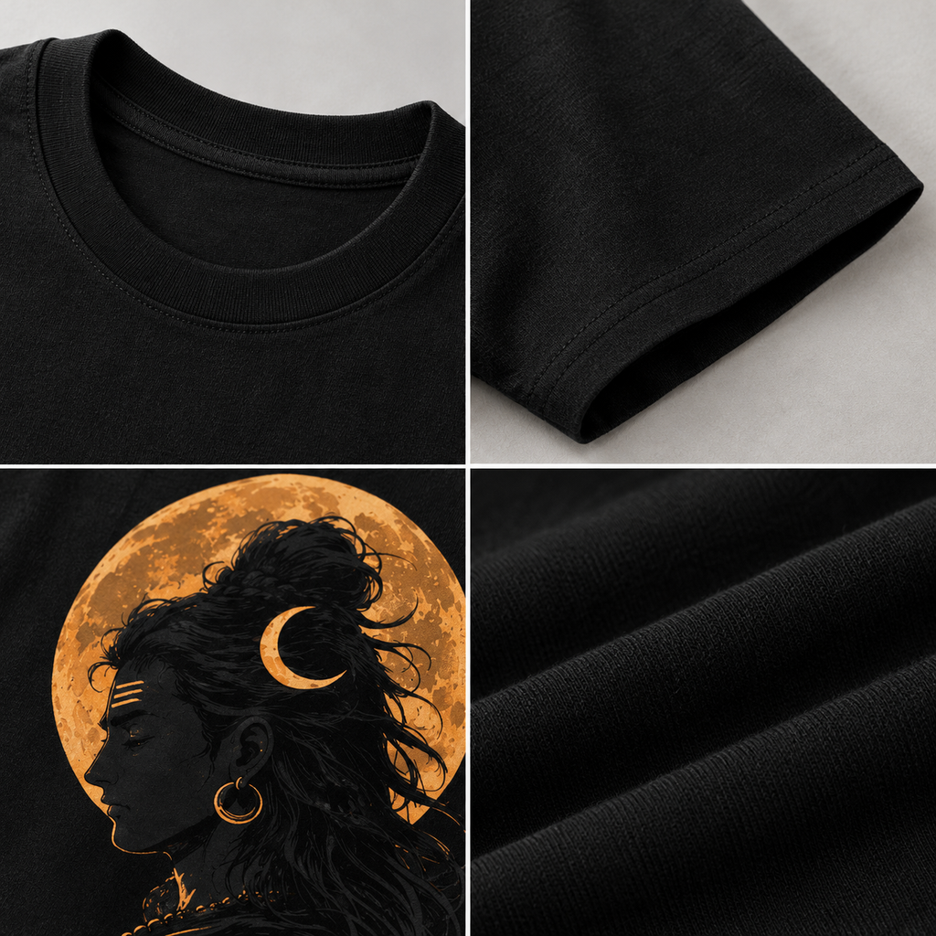 Mannado Originals Mahadev Eclipse Golden Graphic Printed Black T-Shirt for Men
