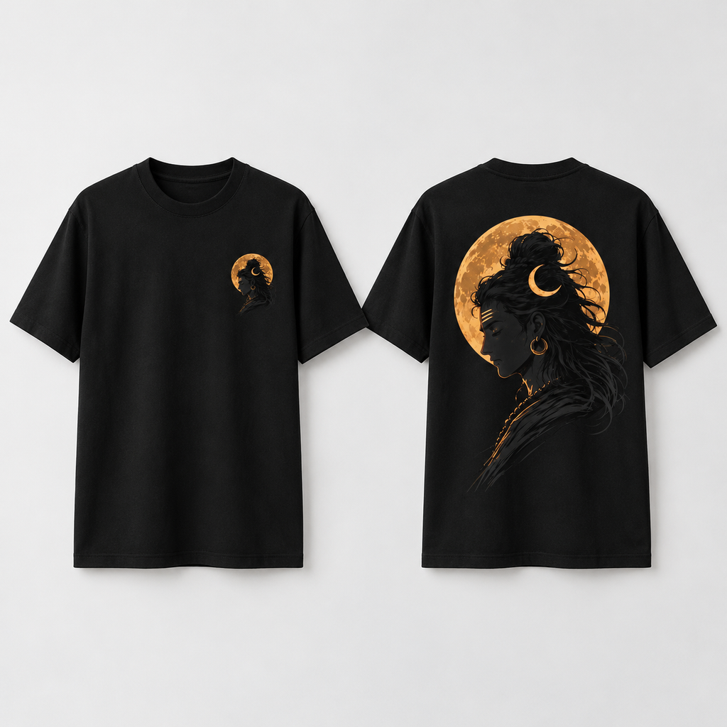 Mannado Originals Mahadev Eclipse Golden Graphic Printed Black T-Shirt for Men