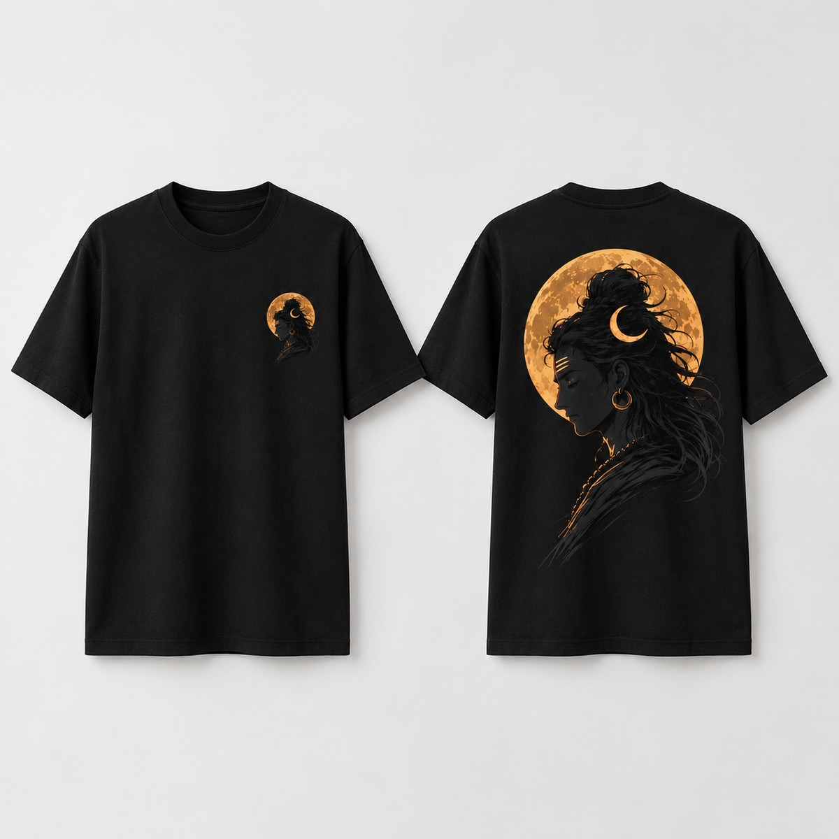 Mannado Originals Mahadev Eclipse Golden Graphic Printed Black T-Shirt for Men